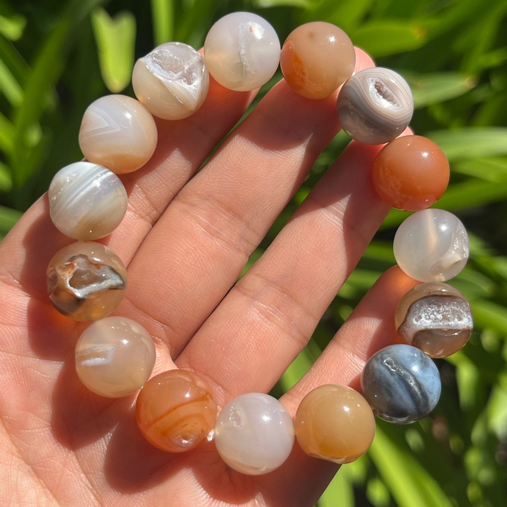 14mm stretchable multicolor druzy‎ agate bracelet